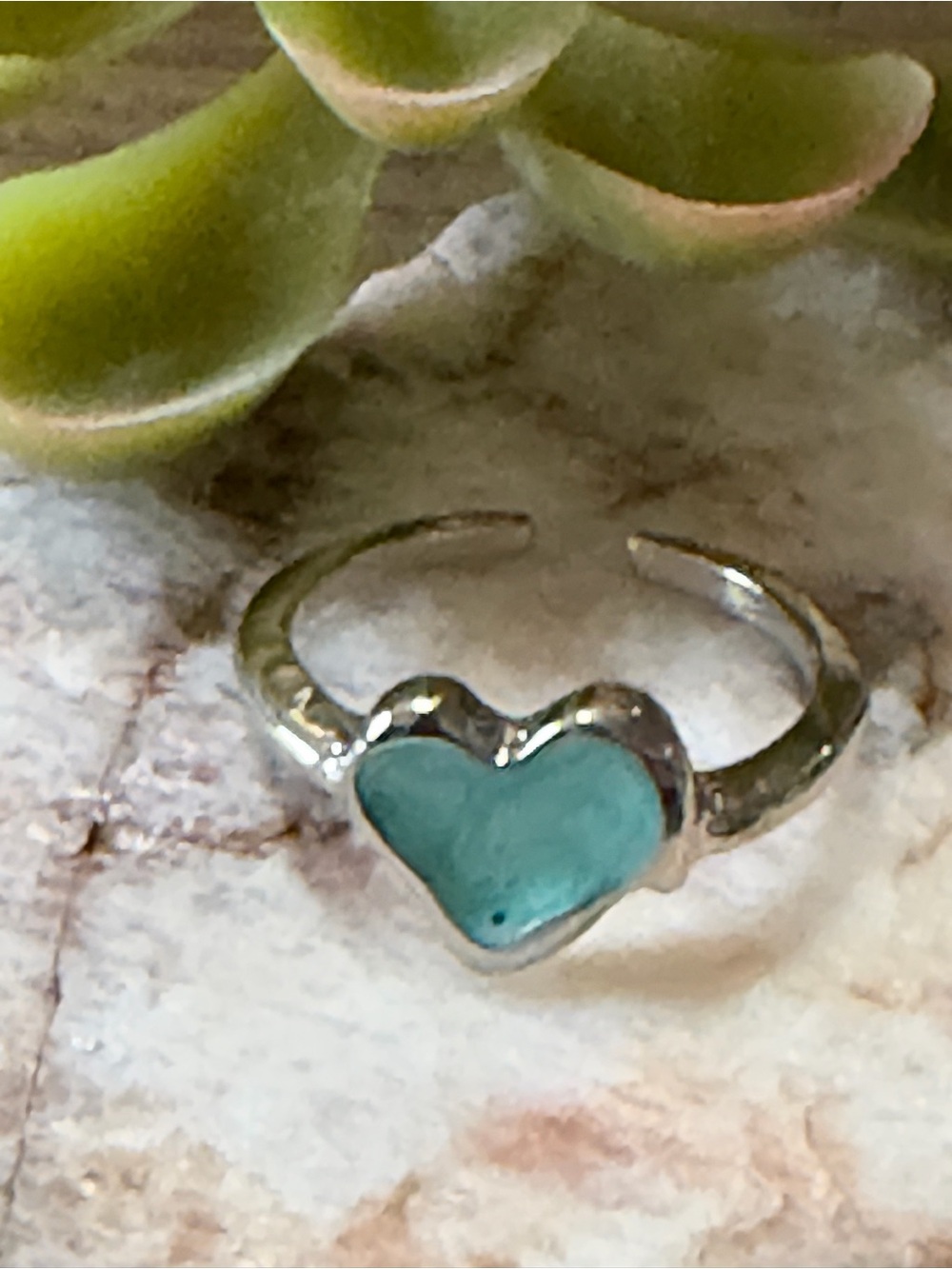 Silver style  Heart Ring with Aqua Blue Enamel